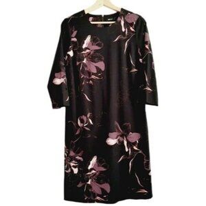 REITMANS Dress Floral 3/4 Sleeve Black & Purple Sz S